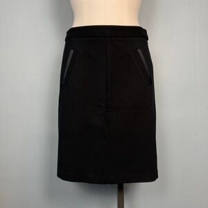 Mario Serrano Italy Black Pencil Skirt Size 6 Faux Pocket Stretch Above the Knee